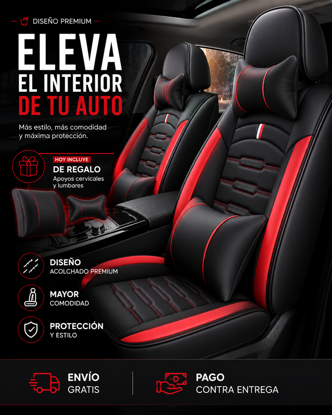 Kit 5 Fundas Cubre Asiento Auto Premium Luxury Con 4 Almoadilla